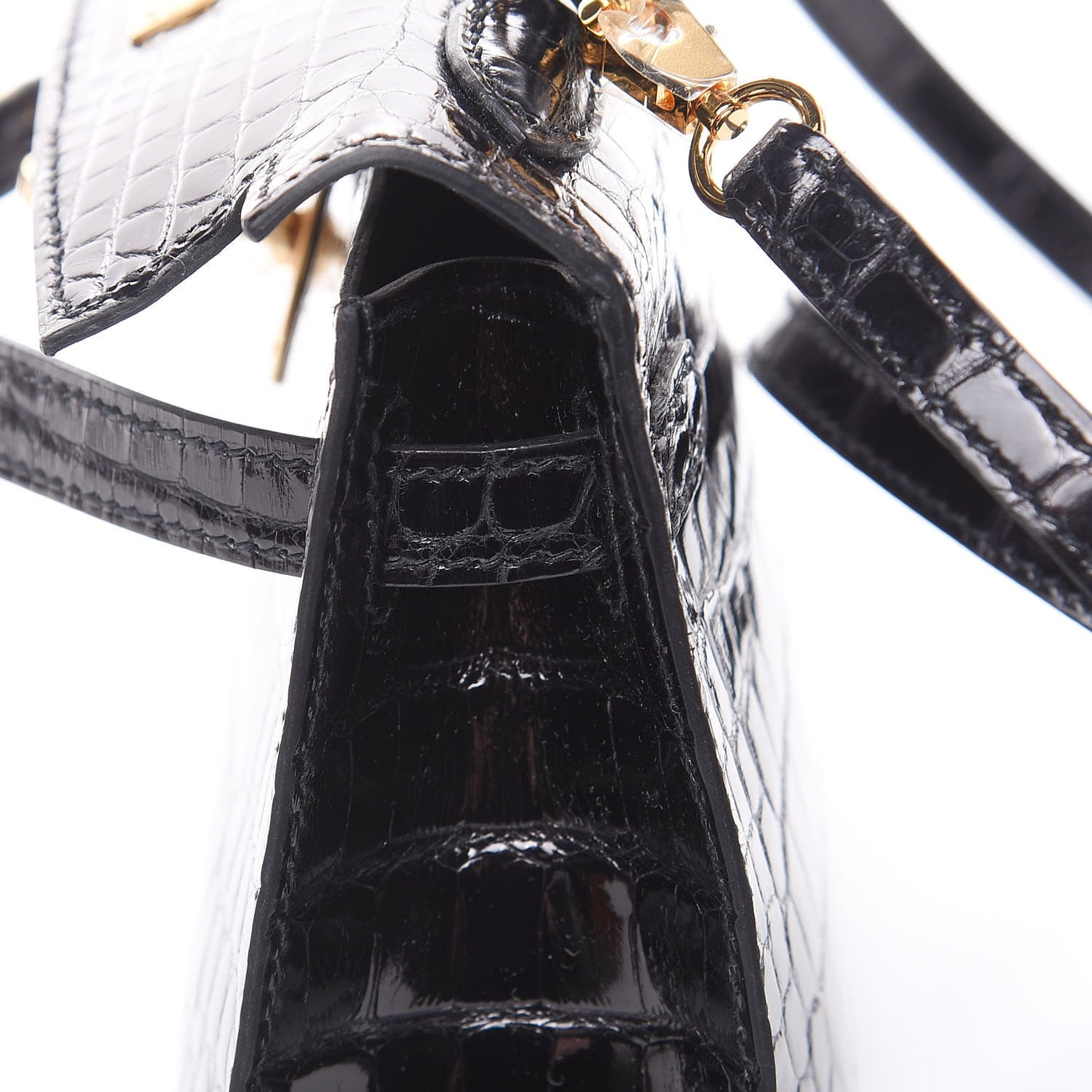 Shiny Alligator Mini Kelly Sellier 20 Black