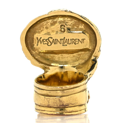 Saint Laurent Glass Cabochon Arty Ovale Ring 52 6 Gold Turquoise 3 of 5