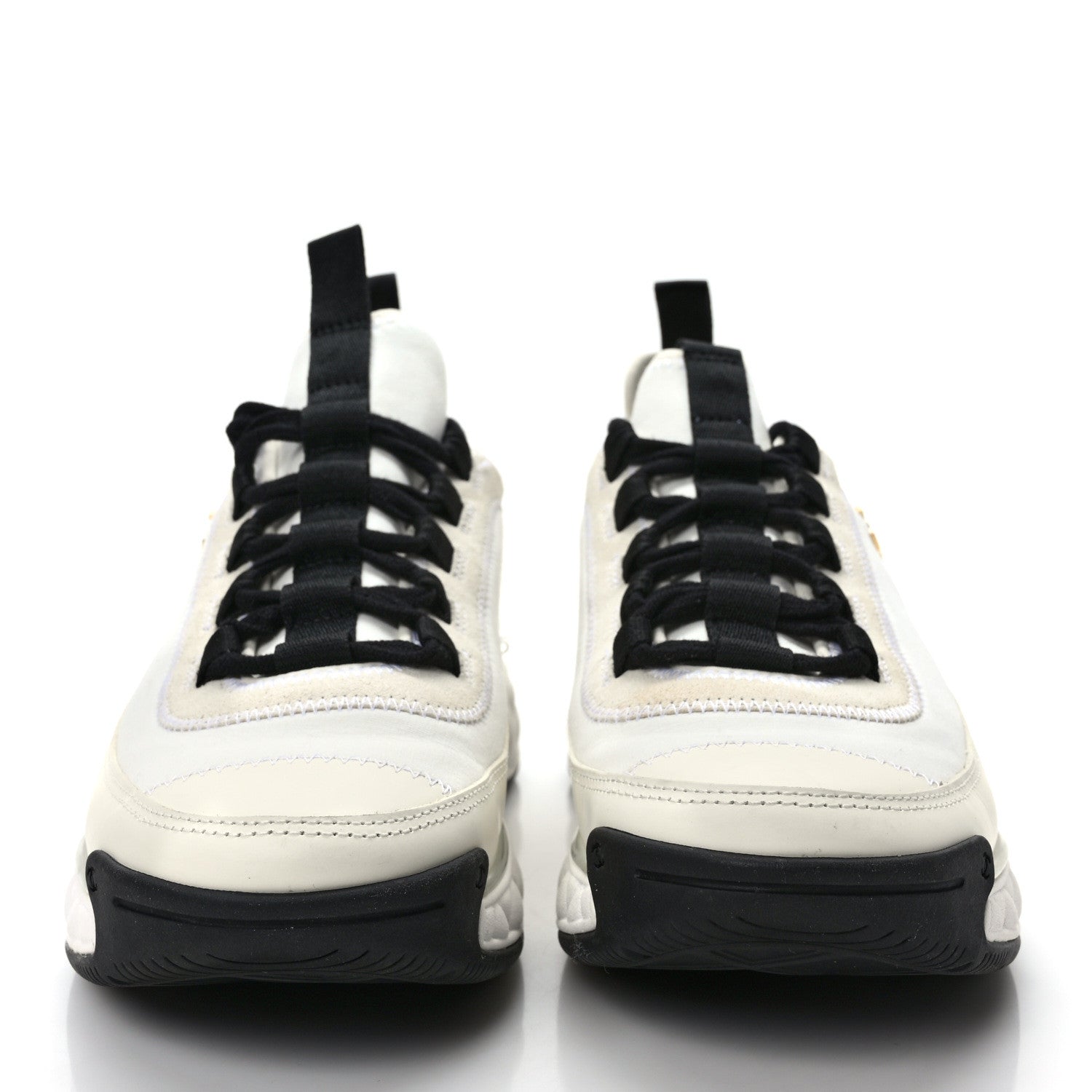 Chanel Velvet Calfskin Mixed Fibers CC Sneakers 38 Ivory Black 2 of 10