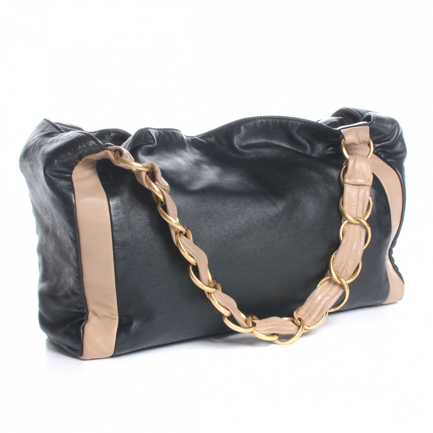 Chanel Lambskin Small Olsen Shoulder Bag Black Beige 3 of 7