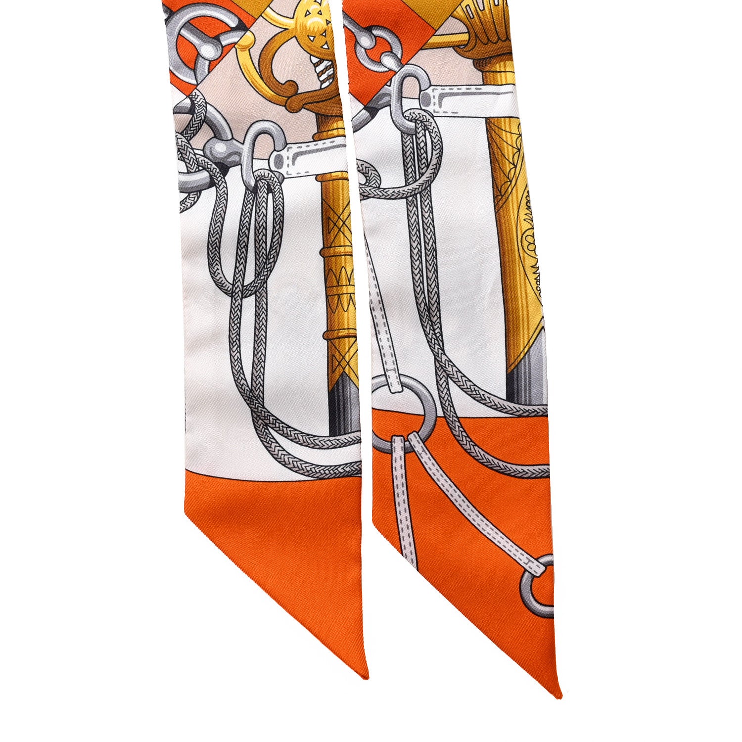 Hermes Silk Cliquetis Twilly Orange White Gold 2 of 4