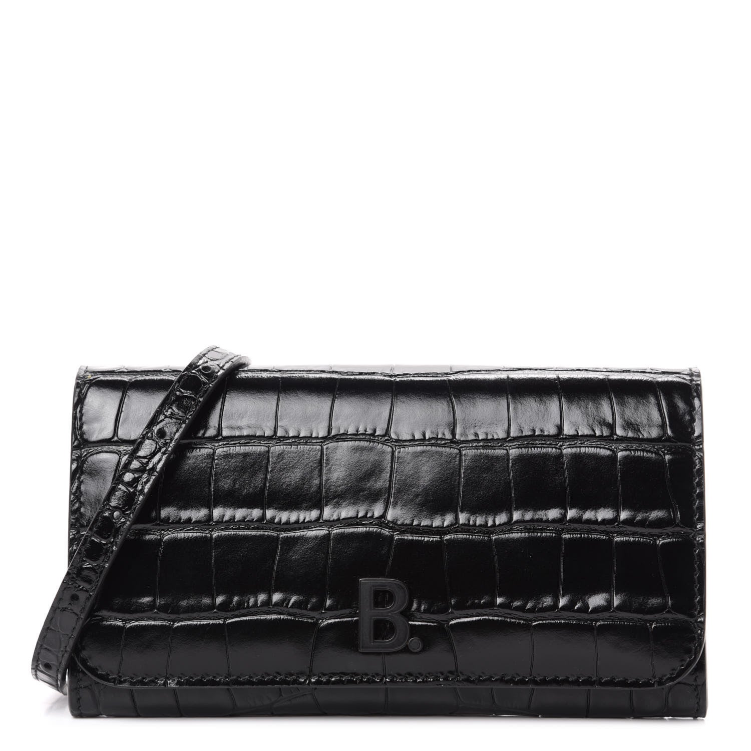 Balenciaga Calfskin Crocodile Embossed Touch Phone Holder With Strap Black 1 of 10