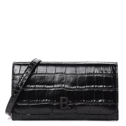 Balenciaga Calfskin Crocodile Embossed Touch Phone Holder With Strap Black 1 of 10