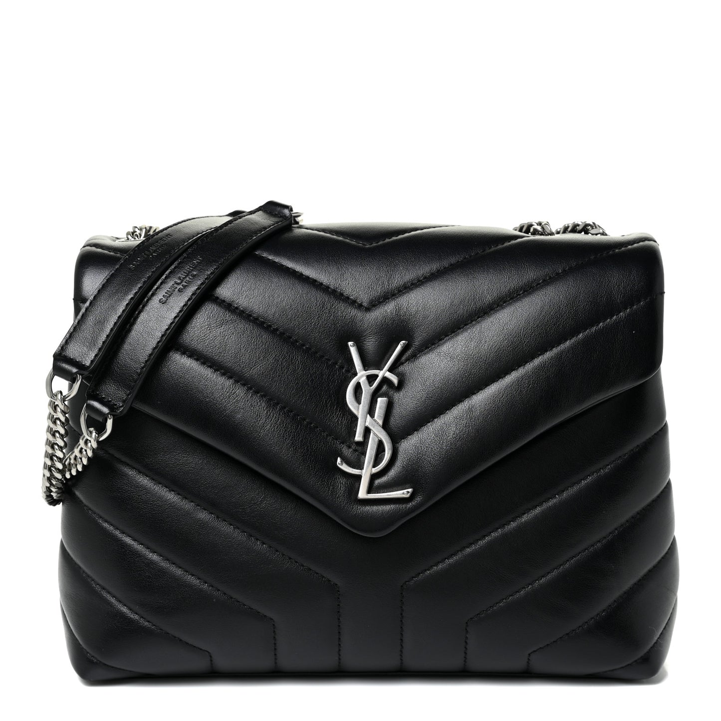 Calfskin Y Quilted Monogram Small Loulou Chain Satchel Black