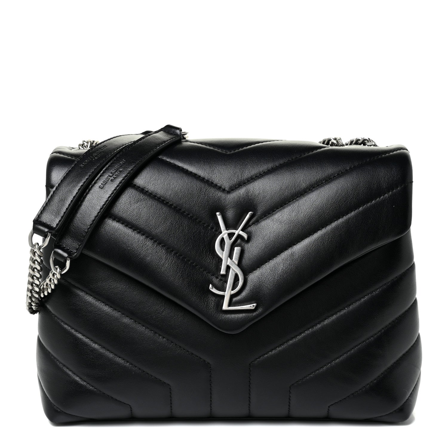 Saint Laurent Calfskin Y Quilted Monogram Small Loulou Chain Satchel Black 1 of 12