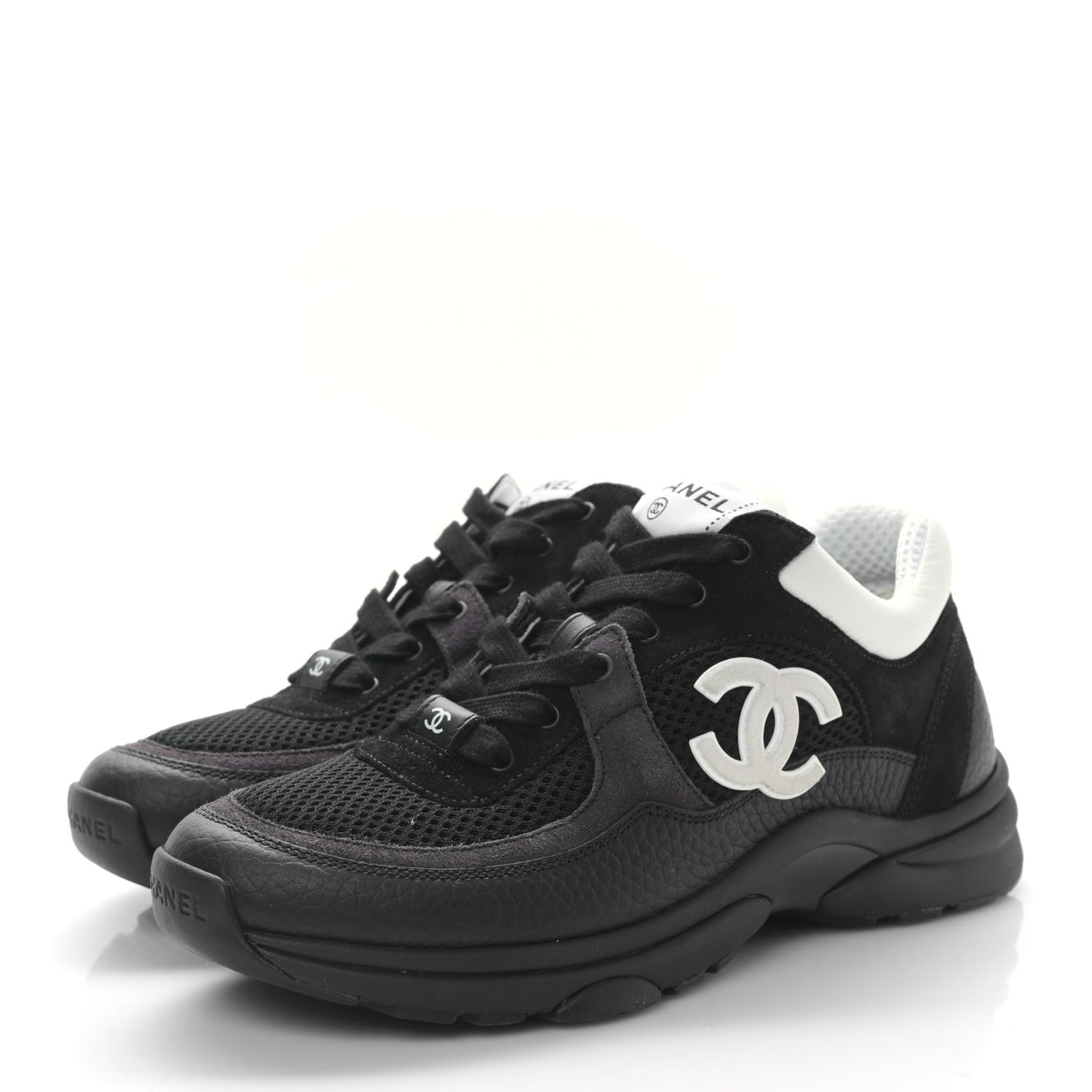 Mesh Suede Grained Calfskin Womens CC Sneakers 37 Black White