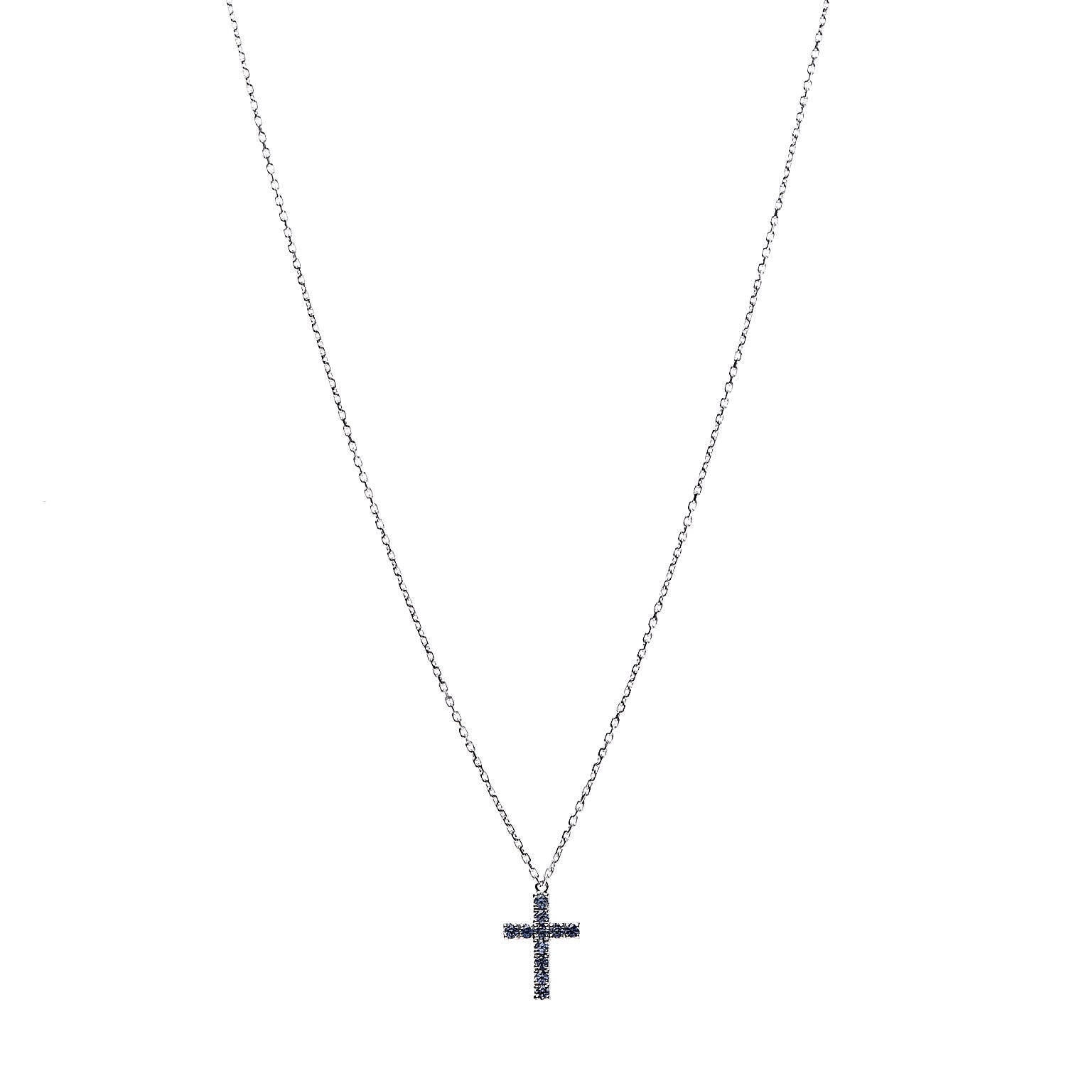 Cartier 18K White Gold Blue Sapphire Symbols Cross Pendant Necklace 1 of 5