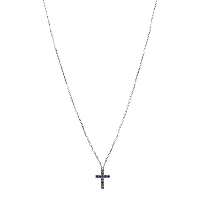 Cartier 18K White Gold Blue Sapphire Symbols Cross Pendant Necklace 1 of 5