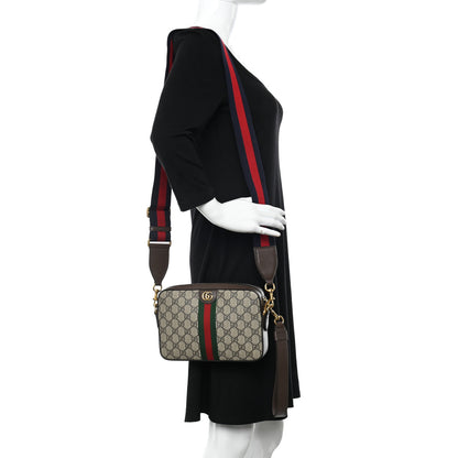 Gucci GG Supreme Monogram Textured Dollar Calfskin Web Ophidia Wristlet Shoulder Bag Beige Ebony New Acero 2 of 11