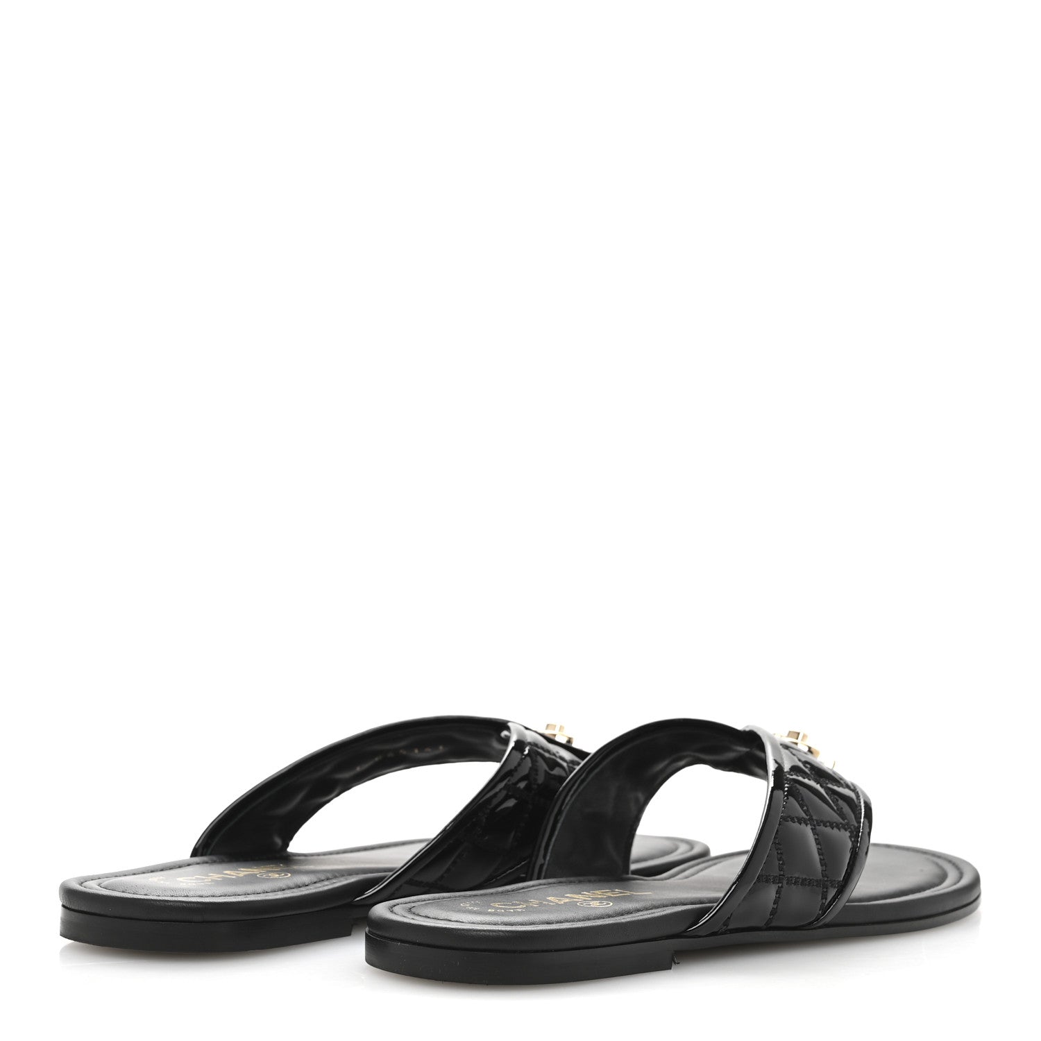 Chanel Patent Quilted CC Sandals 37.5 Black 5 of 10