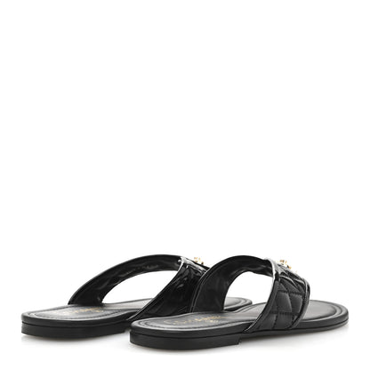 Chanel Patent Quilted CC Sandals 37.5 Black 5 of 10