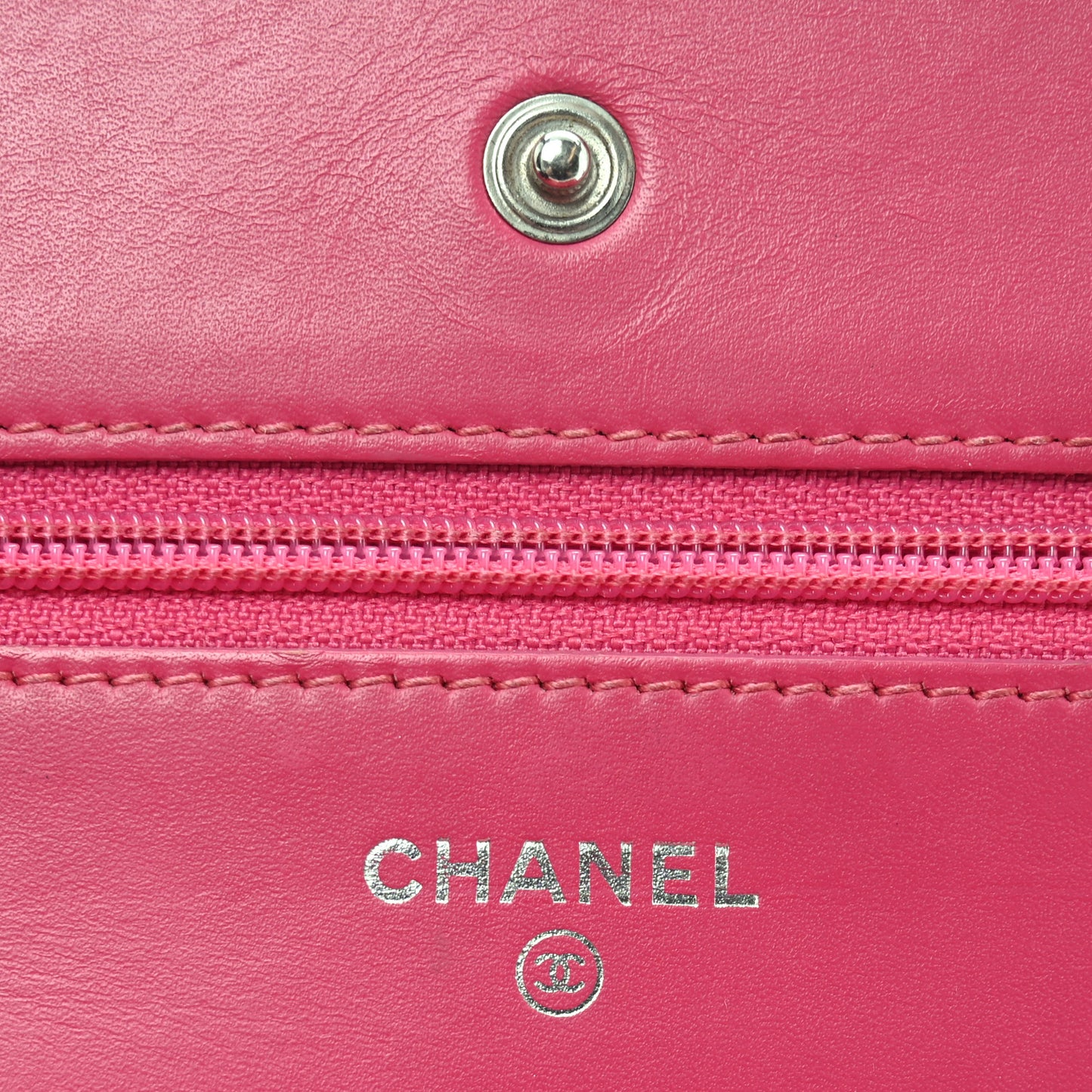 Patent Calfskin Quilted Wallet On Chain WOC Pink