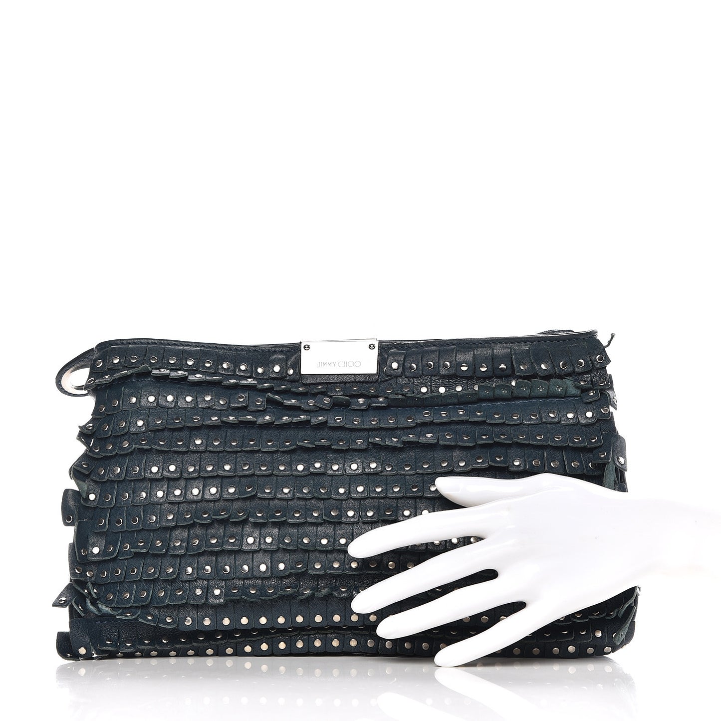 Lambskin Studded Fringe Zulu Clutch Turquoise