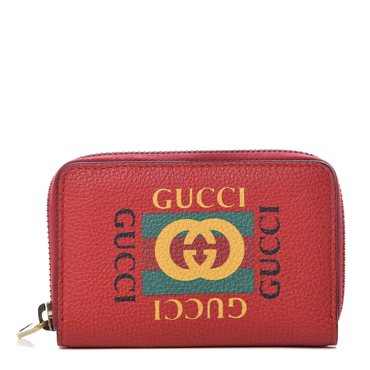 Grained Calfskin Logo Zip Around Card Case Hibiscus Red