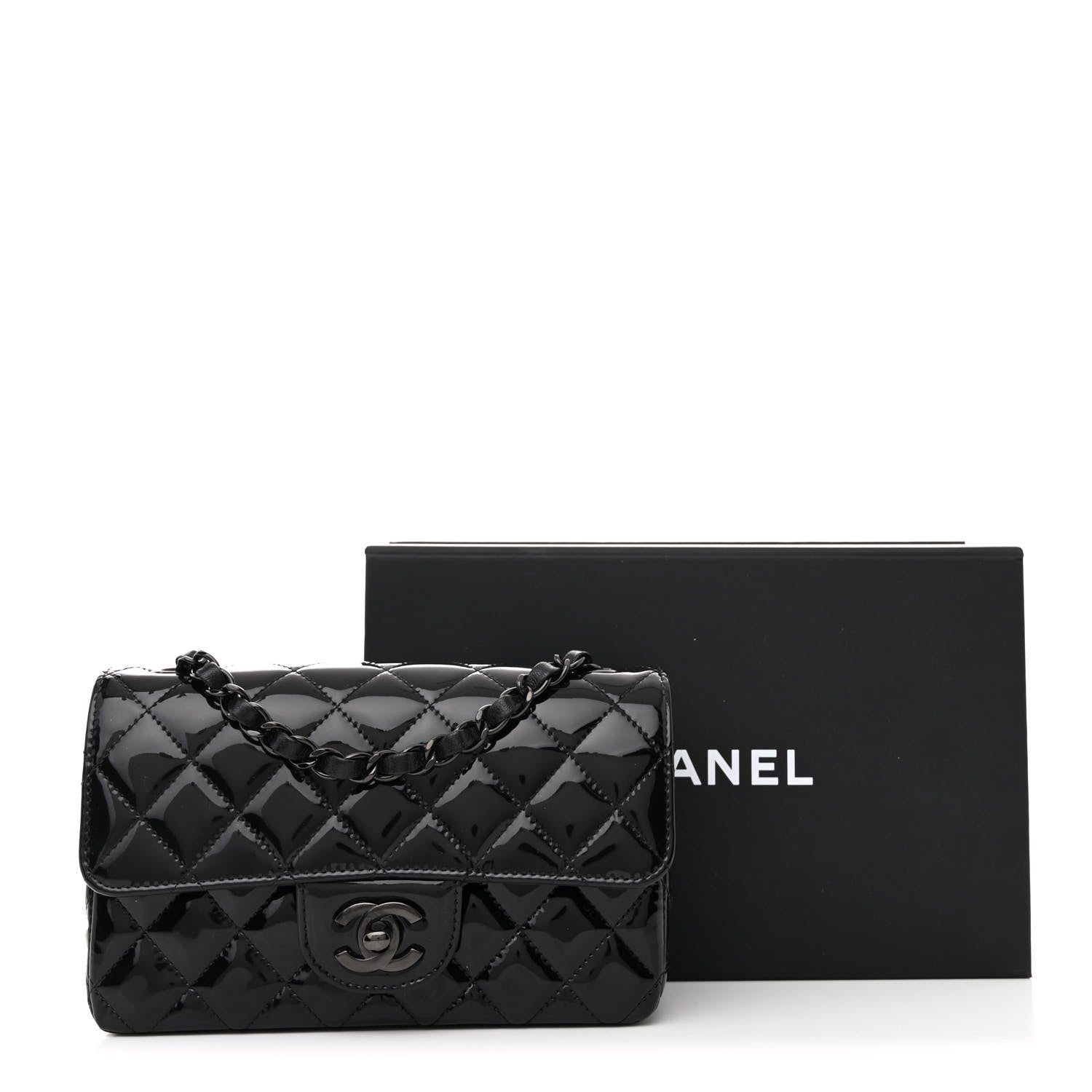 Chanel Patent Calfskin Quilted Mini Rectangular Flap So Black 11 of 11