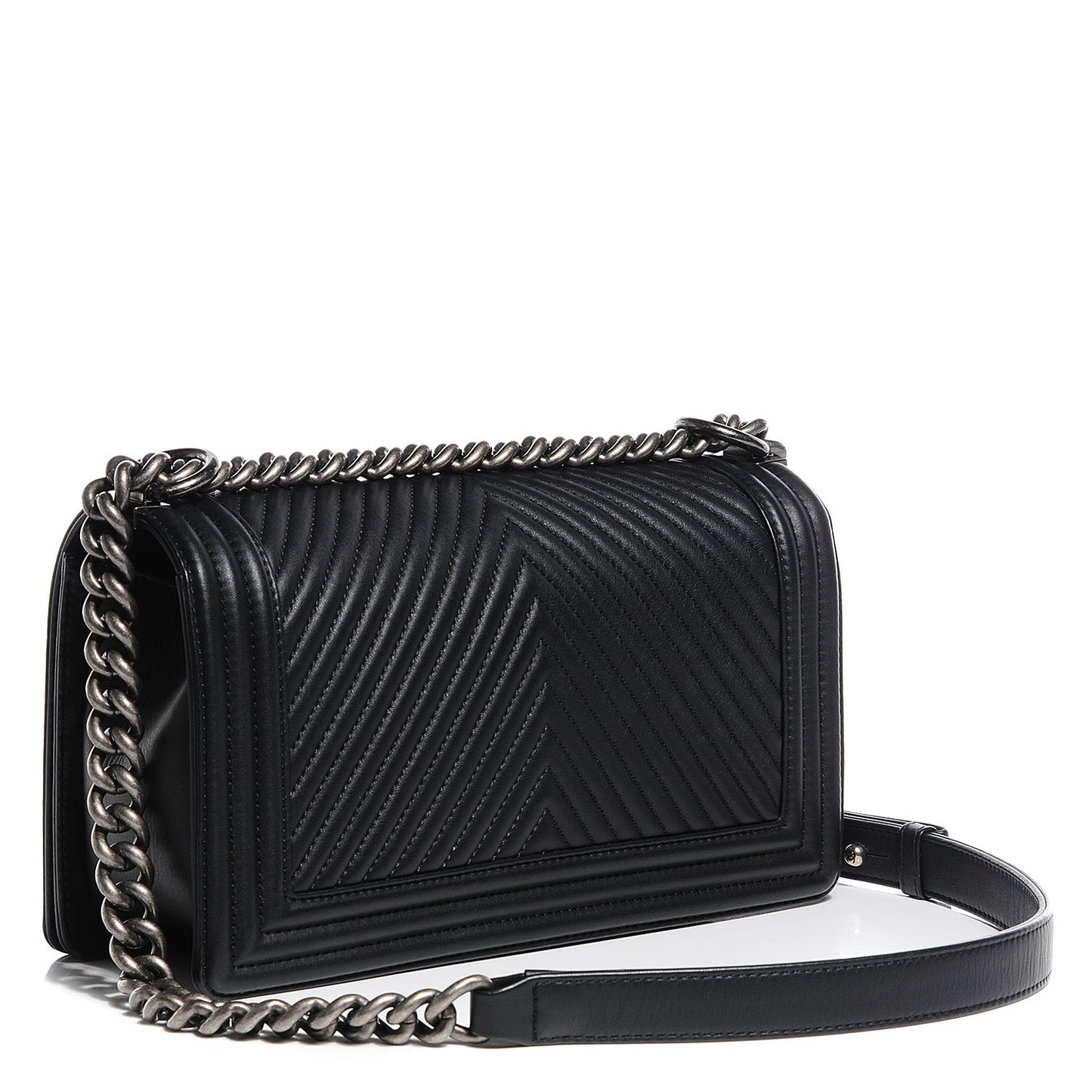 Calfskin Chevron Medium Boy Flap Black