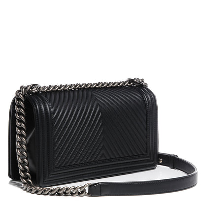 Chanel Calfskin Chevron Medium Boy Flap Black 3 of 8