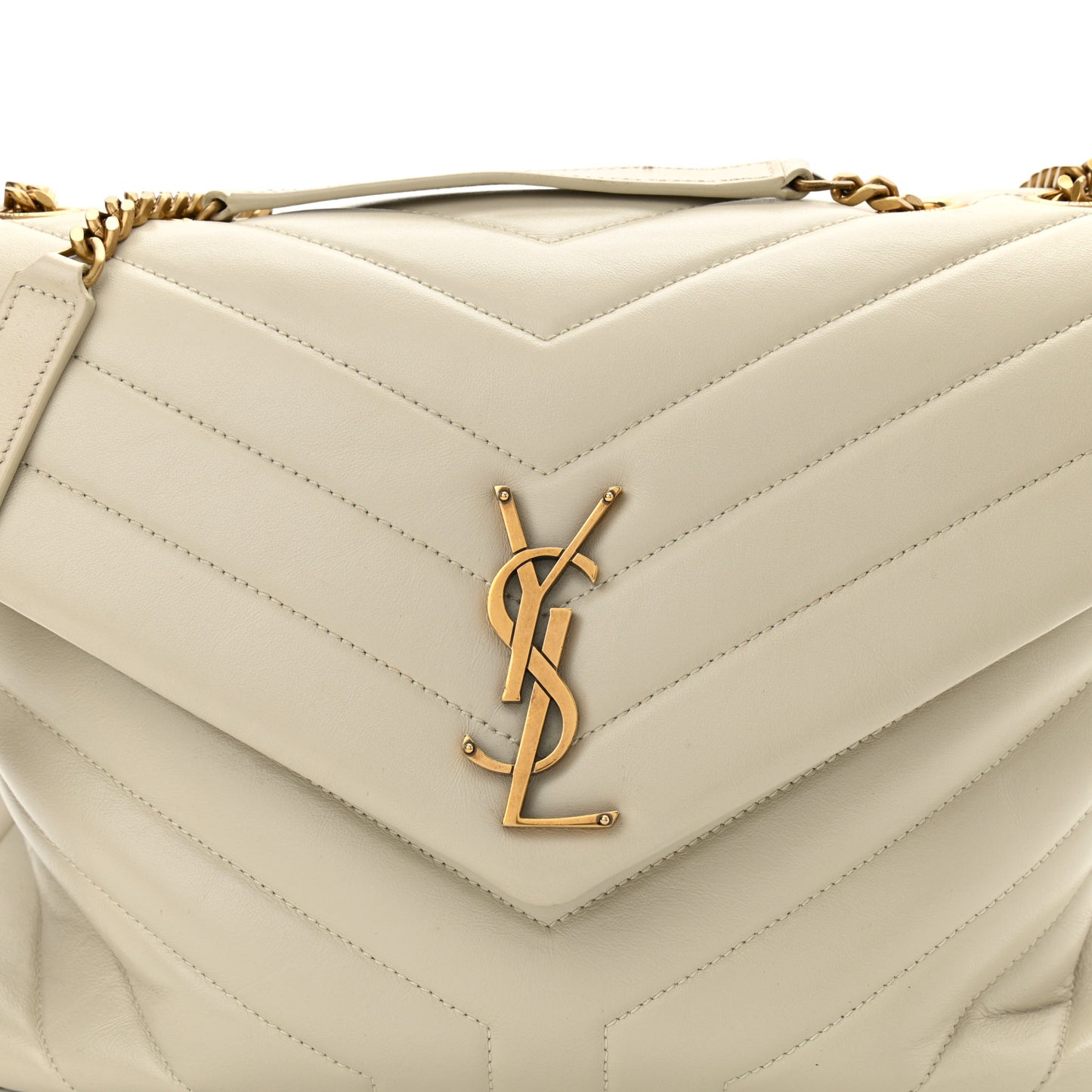 Calfskin Y Quilted Monogram Medium Loulou Chain Satchel Blanc Vintage