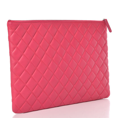 Chanel Lambskin Quilted Large Cosmetic Case Dark Pink 3 of 10