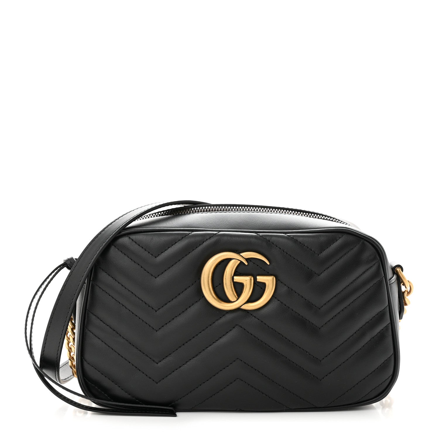 Gucci Calfskin Matelasse Small GG Marmont Chain Shoulder Bag Black 1 of 10