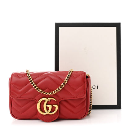 Gucci Calfskin Matelasse Super Mini GG Marmont Shoulder Bag Hibiscus Red 11 of 11