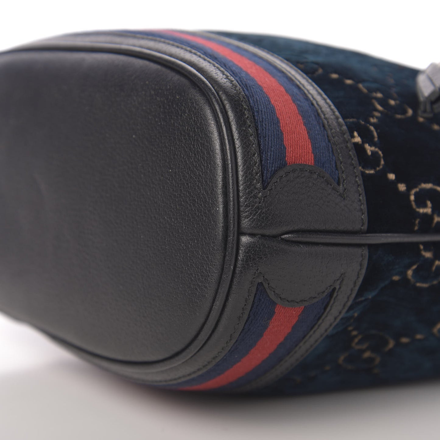 Velvet GG Monogram Web Bucket Bag Blue Beige