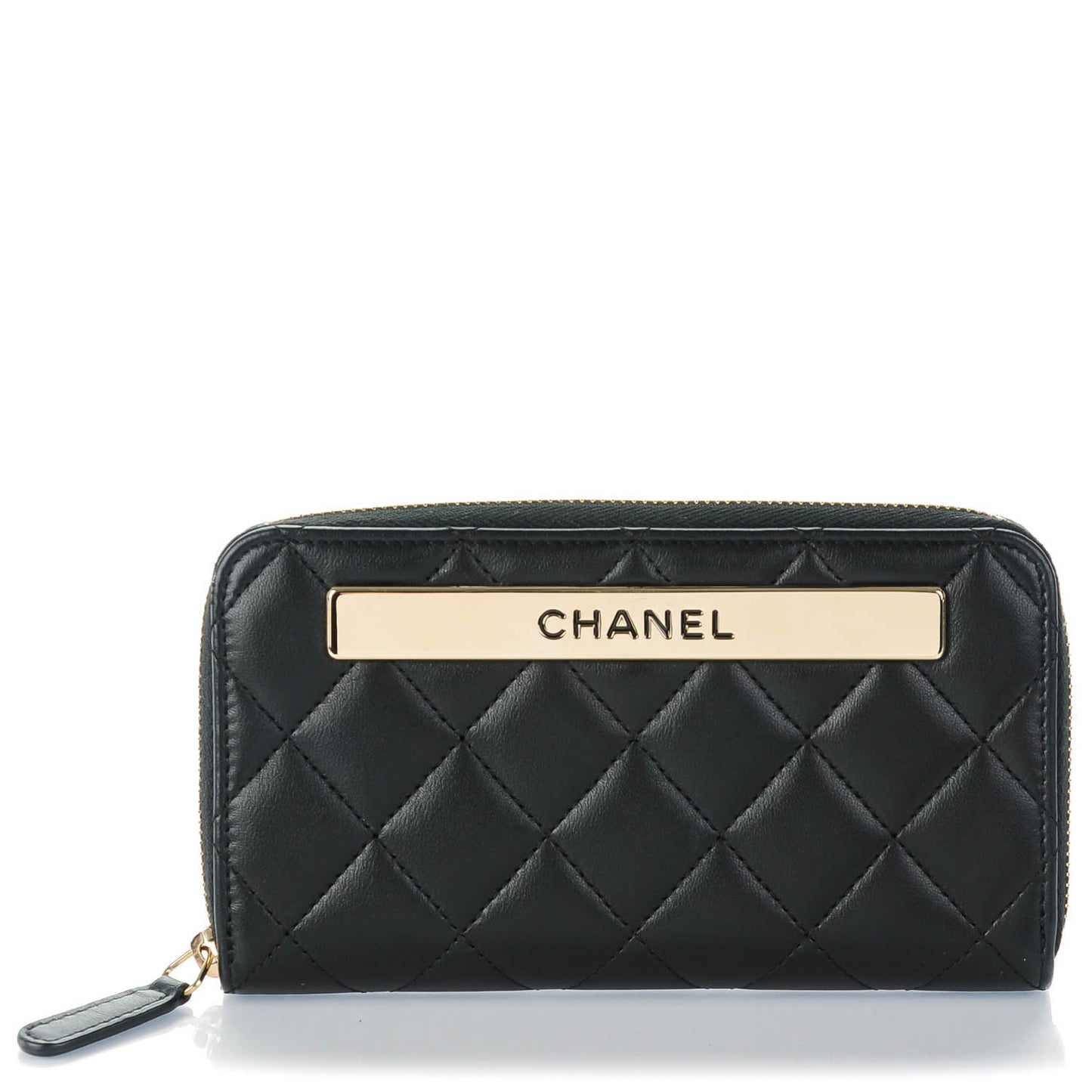 Lambskin Quilted Small Trendy CC Zip Around Wallet Black