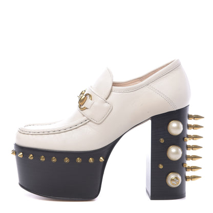 Gucci Malaga Kid Pearl Studded Spiked Vegas Platform Loafer 36 Mystic White 1 of 9