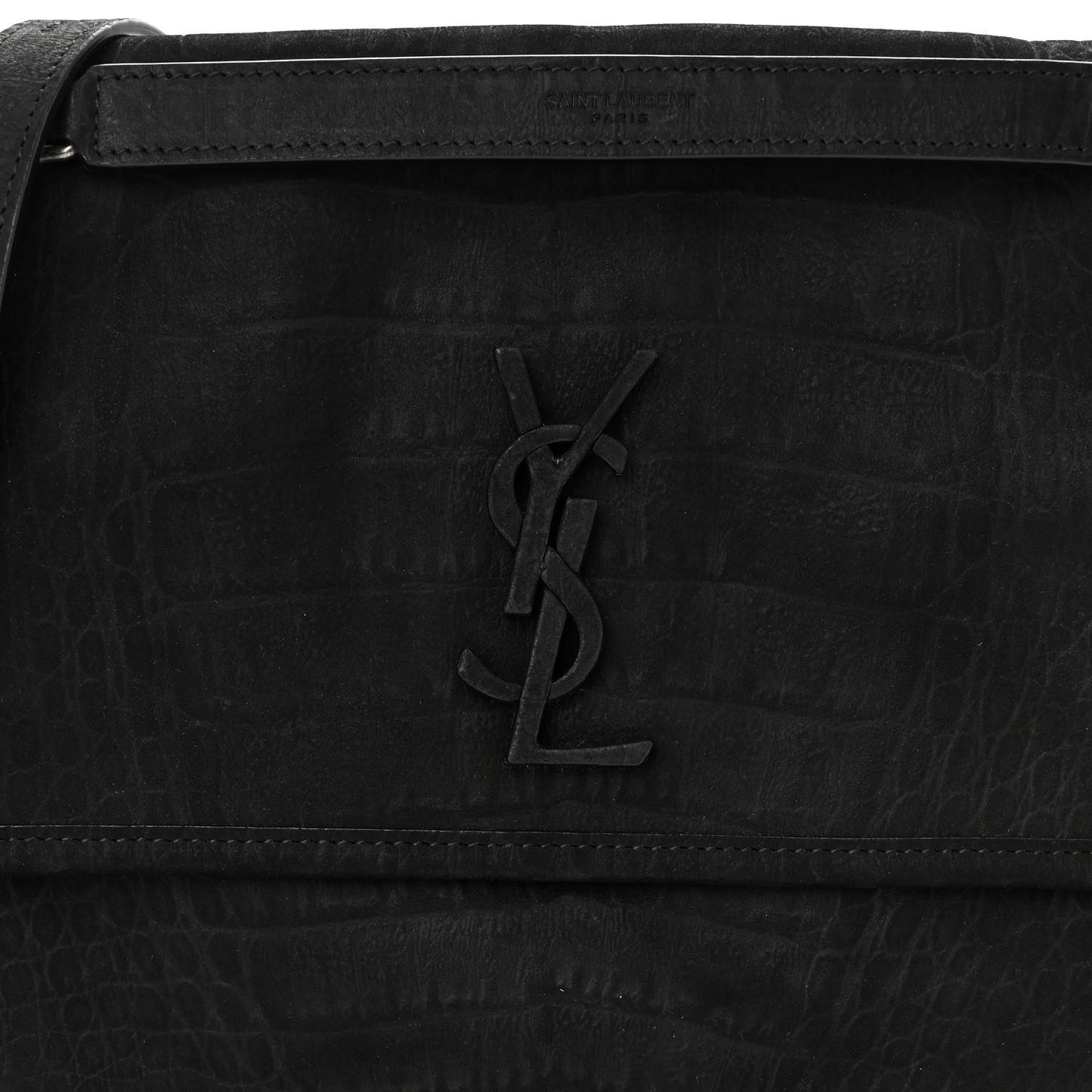 Nubuck Crocodile Embossed Monogram Medium Niki Chain Satchel Black