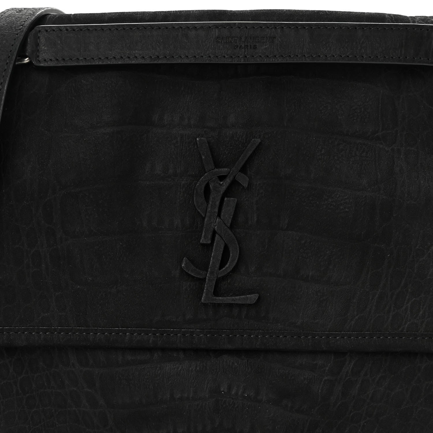 Saint Laurent Nubuck Crocodile Embossed Monogram Medium Niki Chain Satchel Black 8 of 10