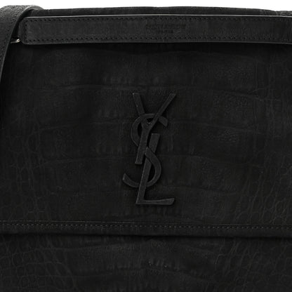 Saint Laurent Nubuck Crocodile Embossed Monogram Medium Niki Chain Satchel Black 8 of 10