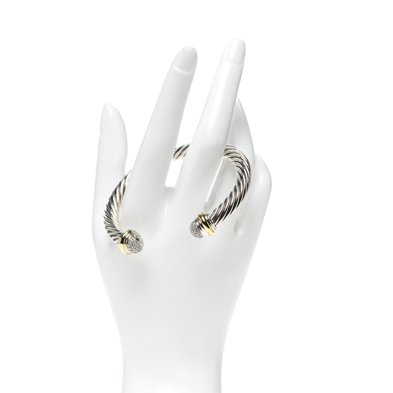 David Yurman Sterling Silver 18K Yellow Gold Diamond Pave 7mm Cable Classics Bracelet 2 of 4