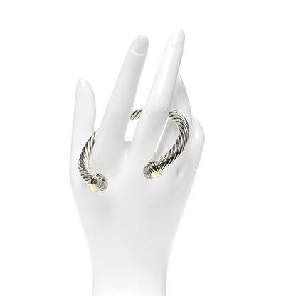 David Yurman Sterling Silver 18K Yellow Gold Diamond Pave 7mm Cable Classics Bracelet 2 of 4