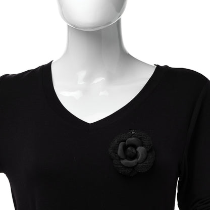 Chanel Tweed Camellia Pin Brooch Navy Blue 2 of 4