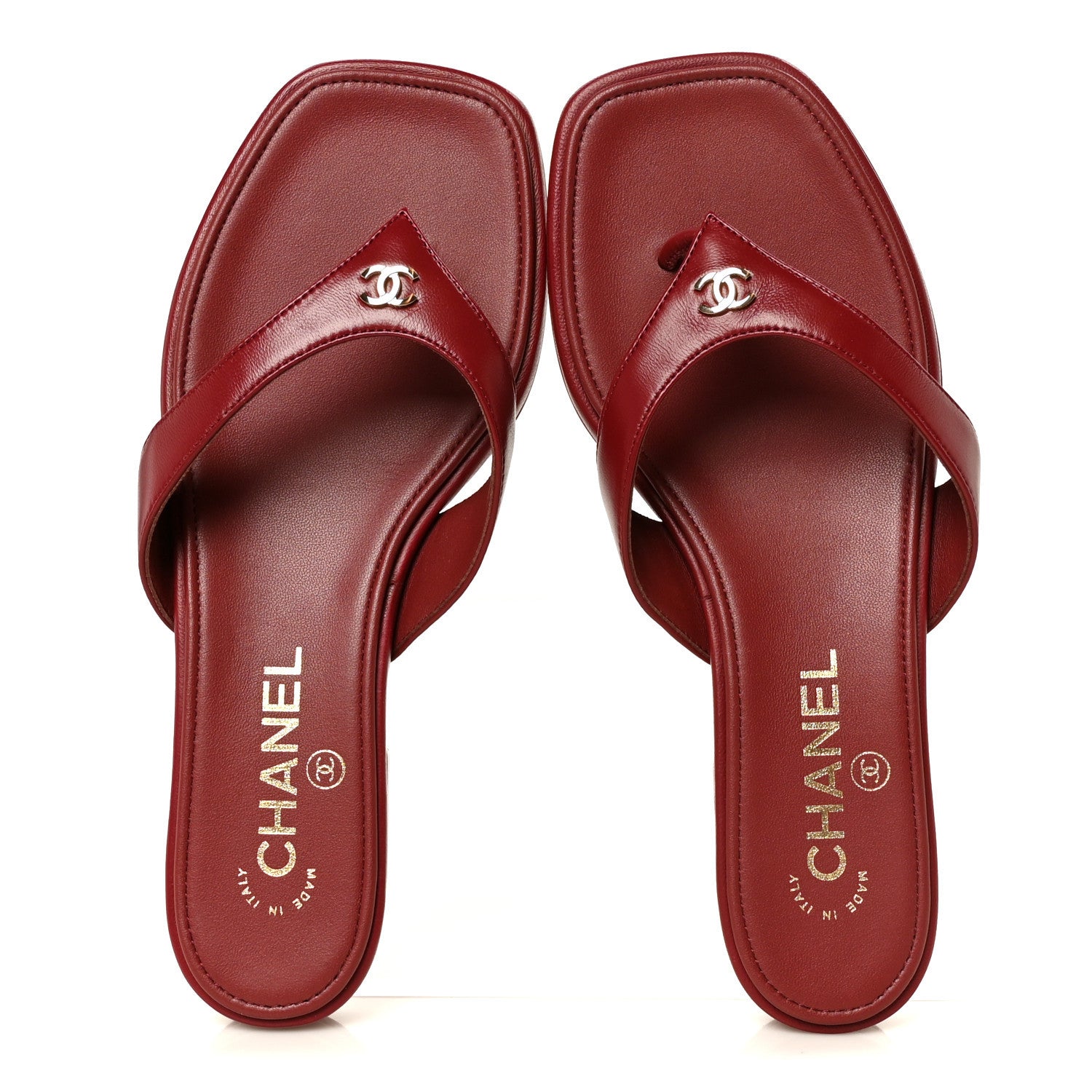 Chanel Lambskin CC Thong Sandals 37 Burgundy 2 of 9