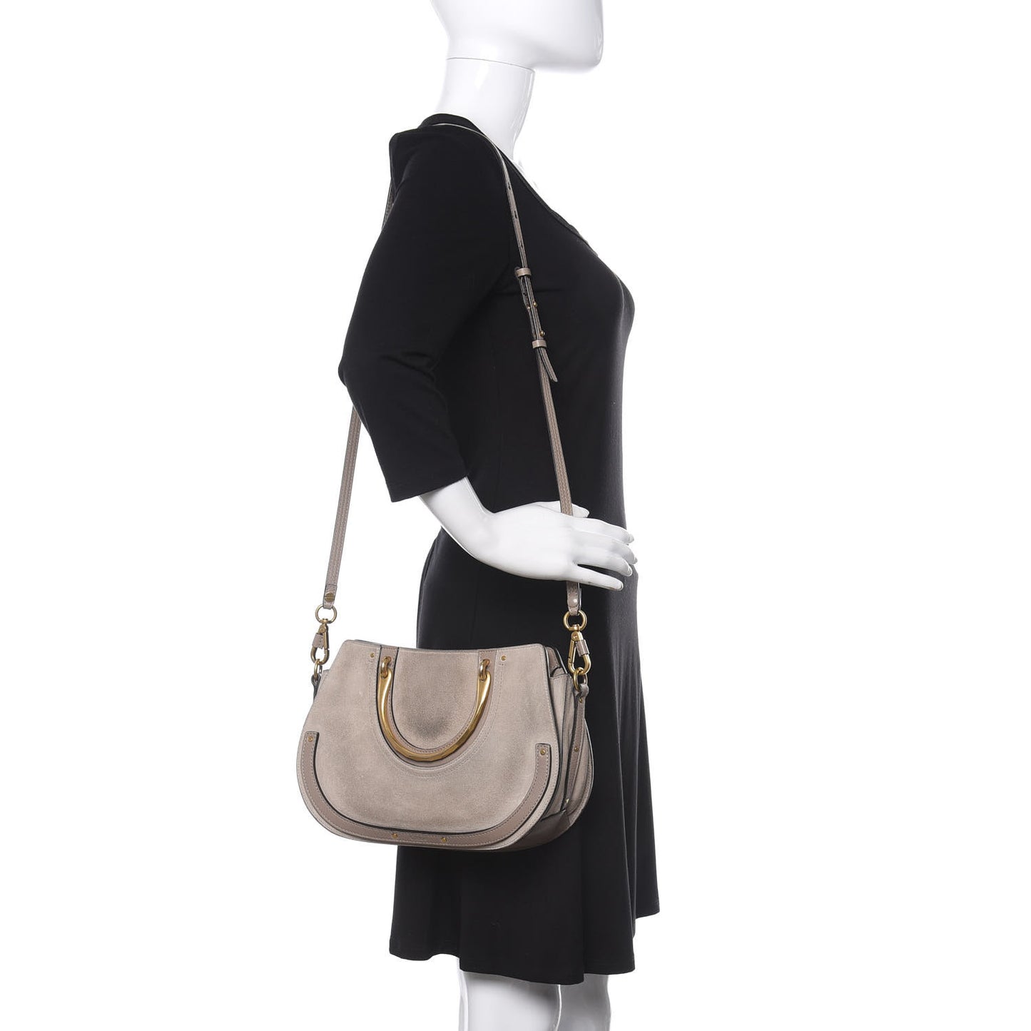 Calfskin Suede Medium Pixie Shoulder Bag Motty Grey