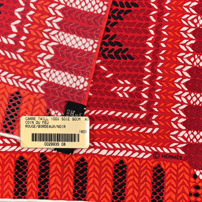 Hermes Silk Au Coin Du Feu Scarf 90 Rouge Bordeaux Black 3 of 3