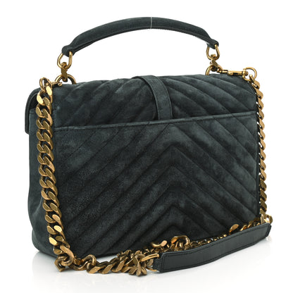 Saint Laurent Suede Matelasse Chevron Monogram Medium College Bag Deep Green 2 of 9