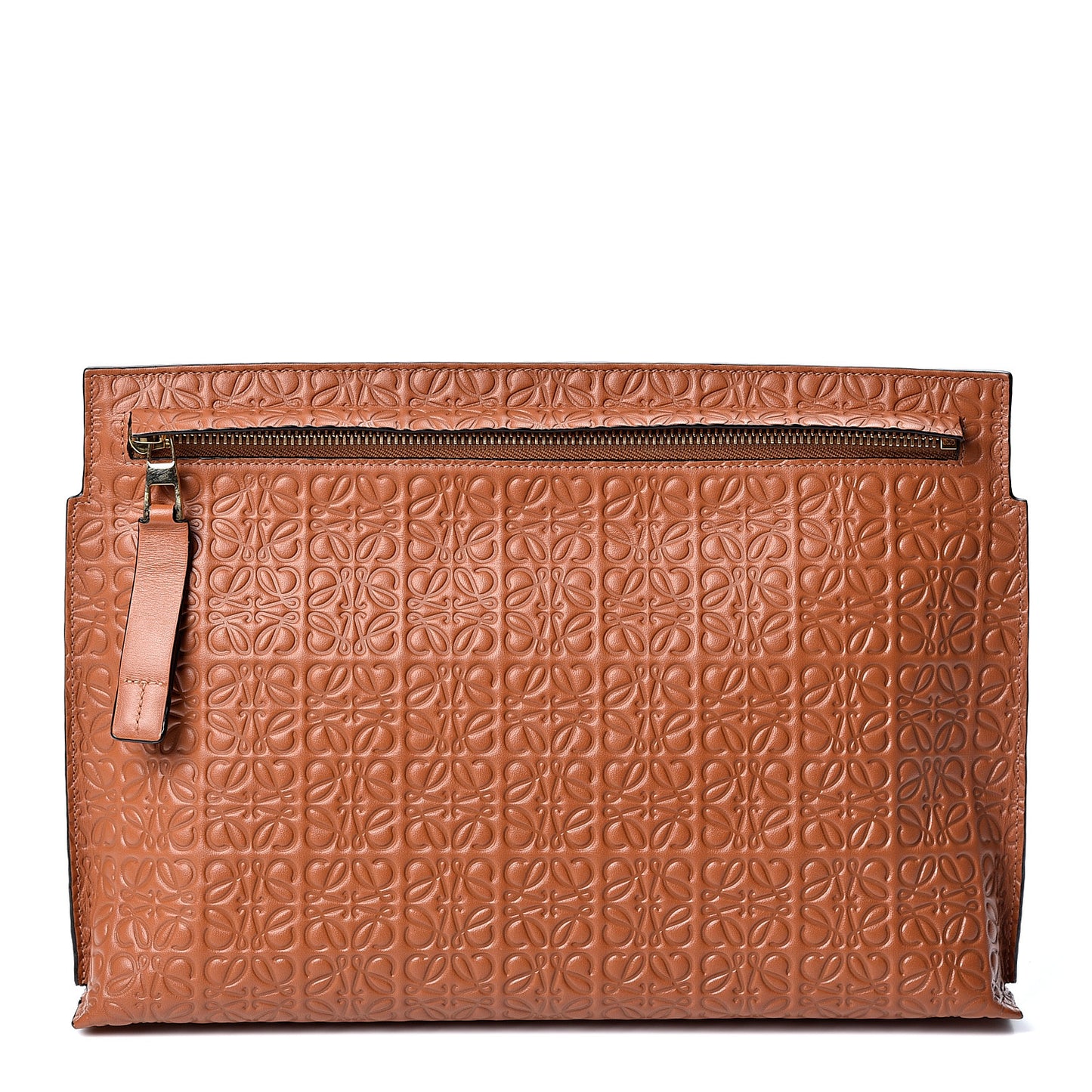 Calfskin Embossed Repeat T Pouch Tan