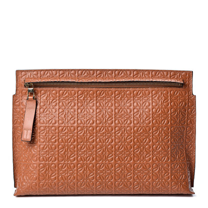 Loewe Calfskin Embossed Repeat T Pouch Tan 1 of 8