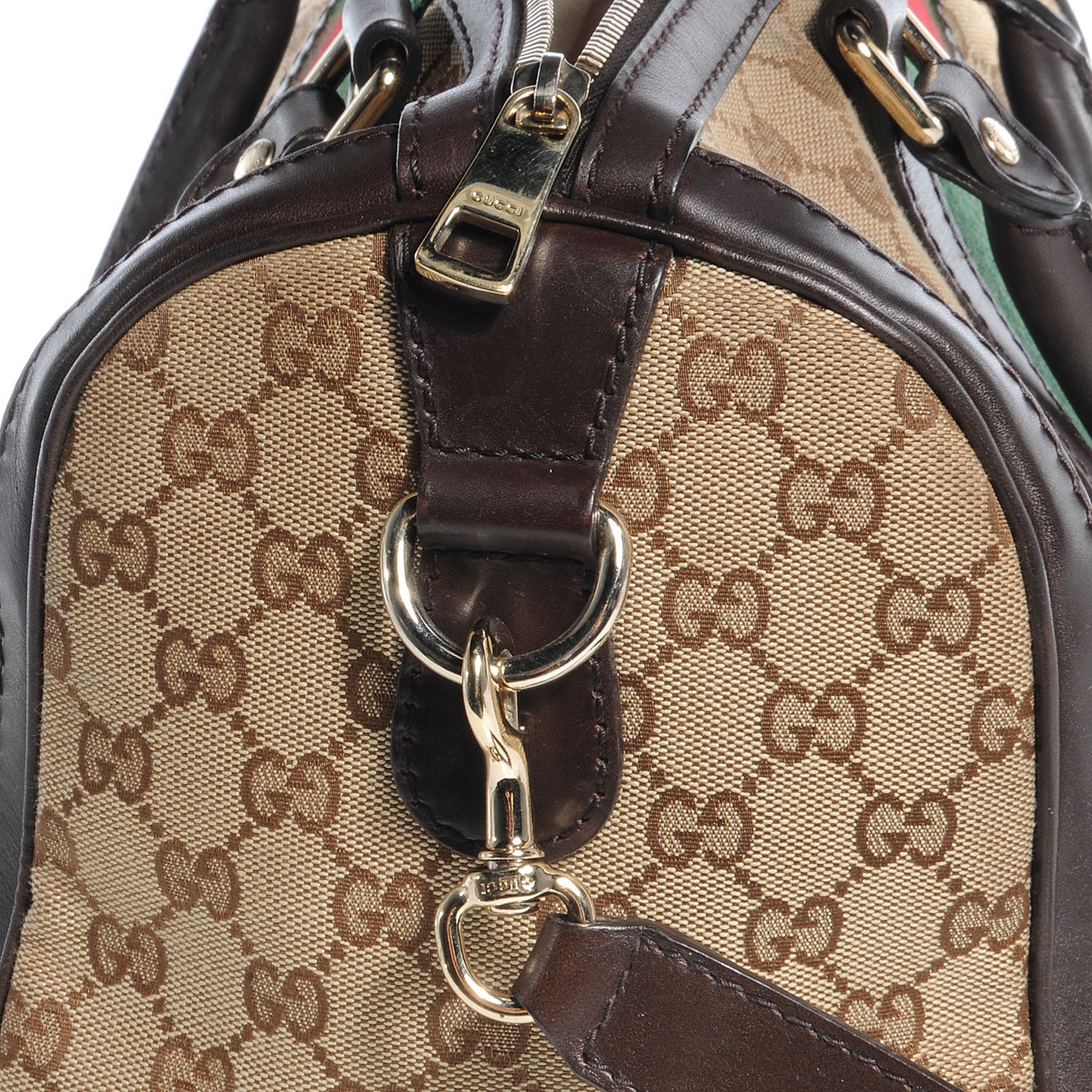 Gucci Monogram Selleria Calfskin Vintage Web Medium Boston Beige Ebony Cocoa 8 of 9