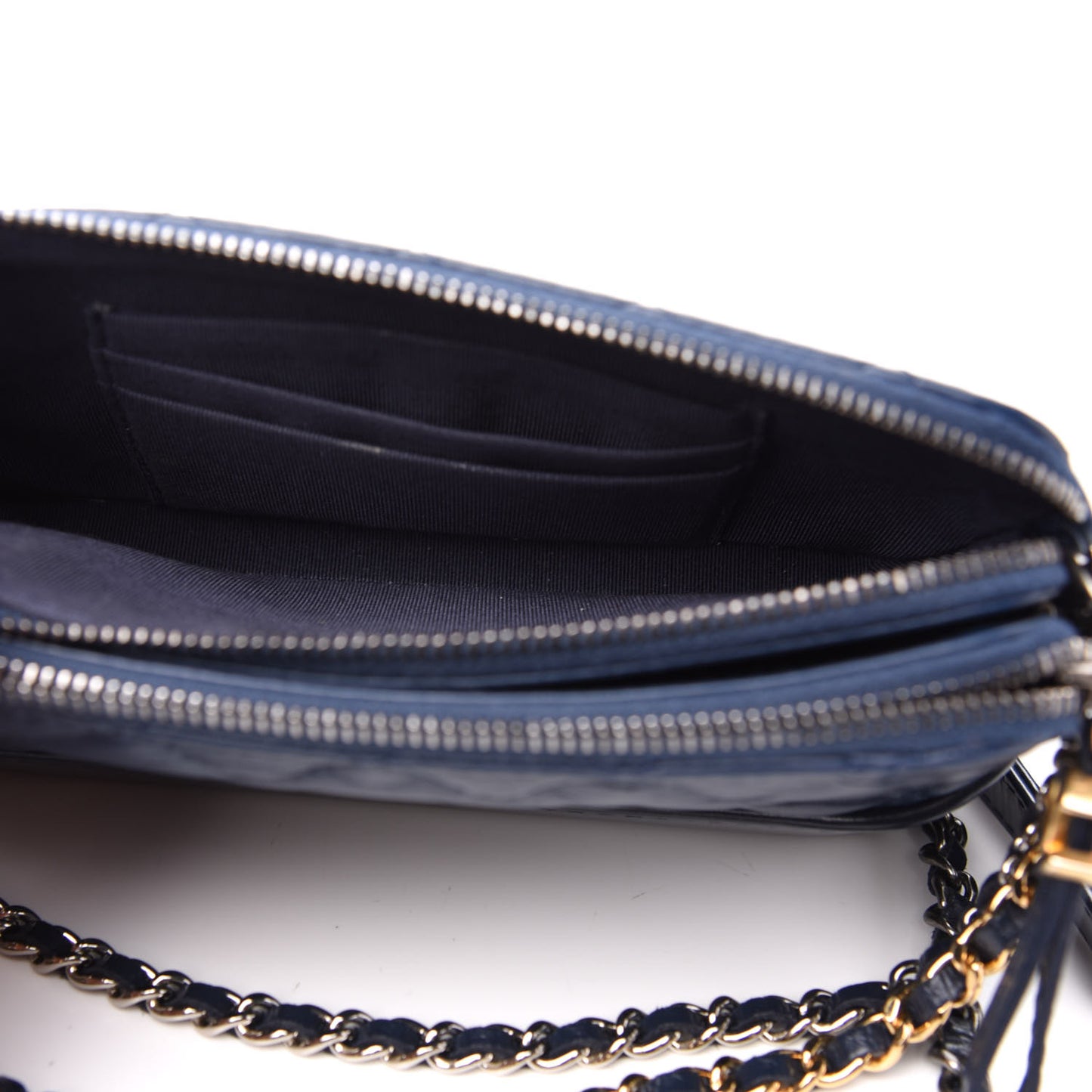 Aged Calfskin Quilted Small Gabrielle Clutch With Chain Navy Blue