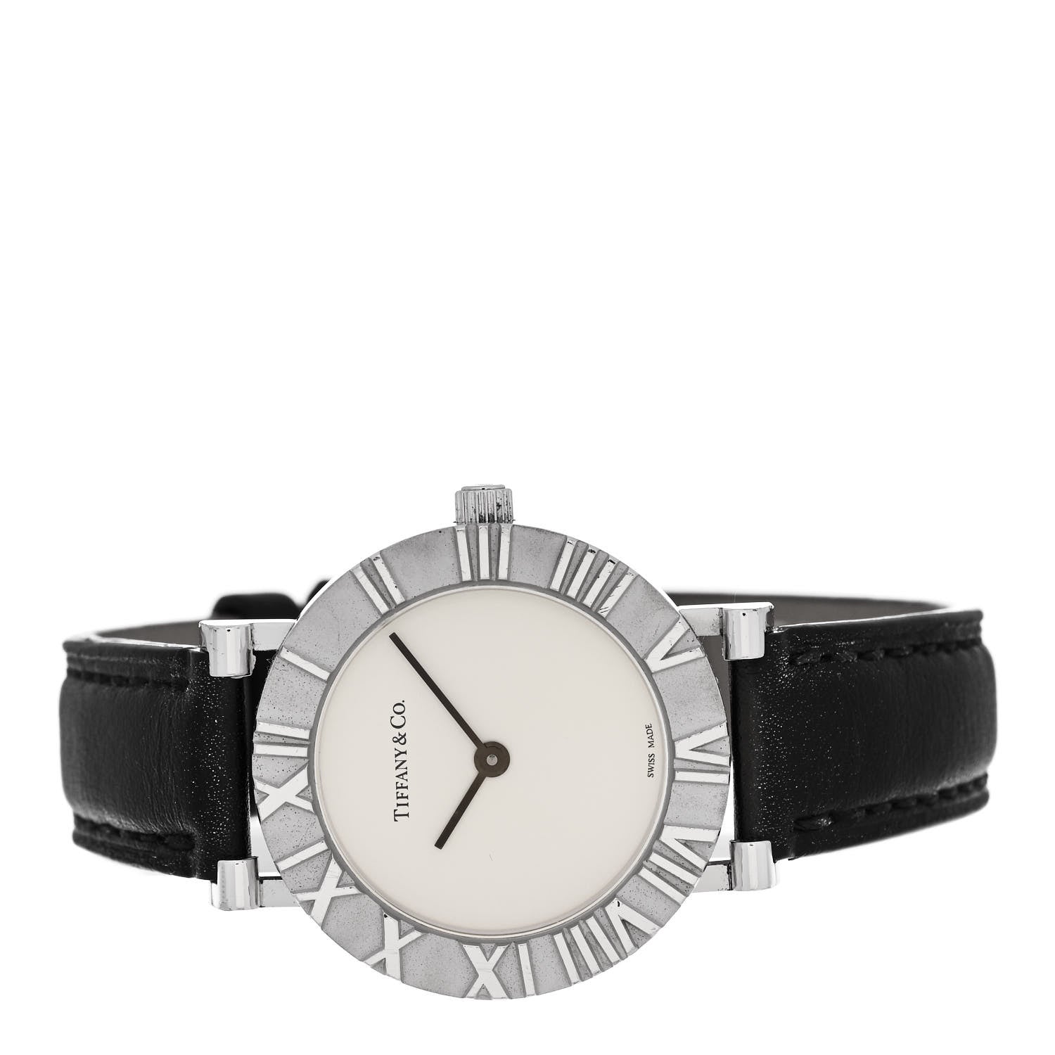 Tiffany Sterling Silver Calfskin 29mm Atlas Quartz Watch Black 2 of 5