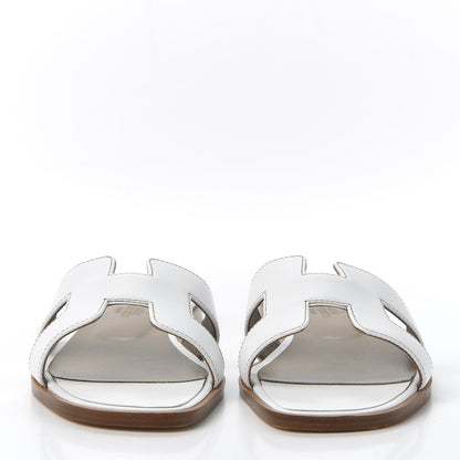 Hermes Box Calfskin Oran Sandals 37.5 White 3 of 10