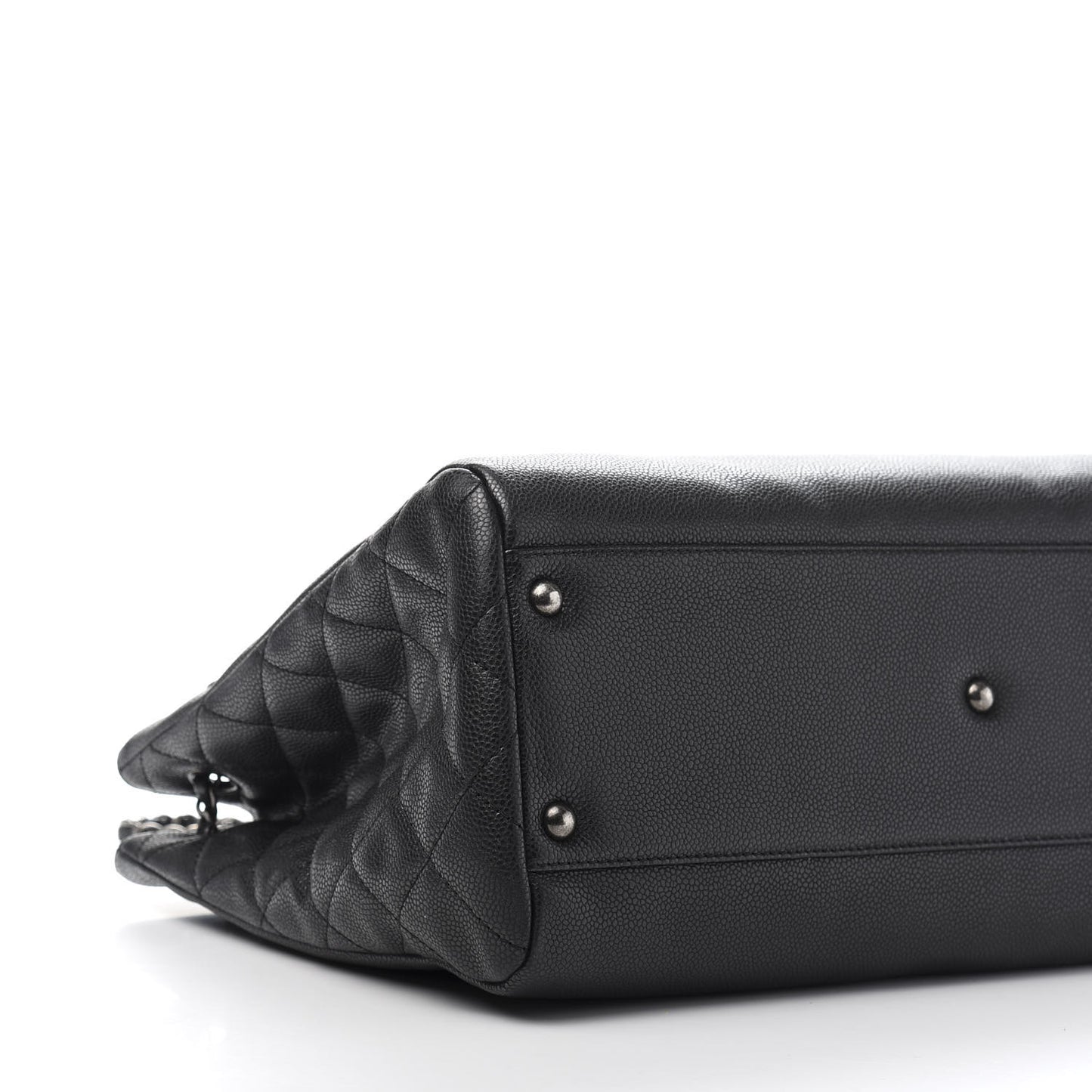 Metallic Grained Calfskin Woven Chain Large Shopping Bag Black