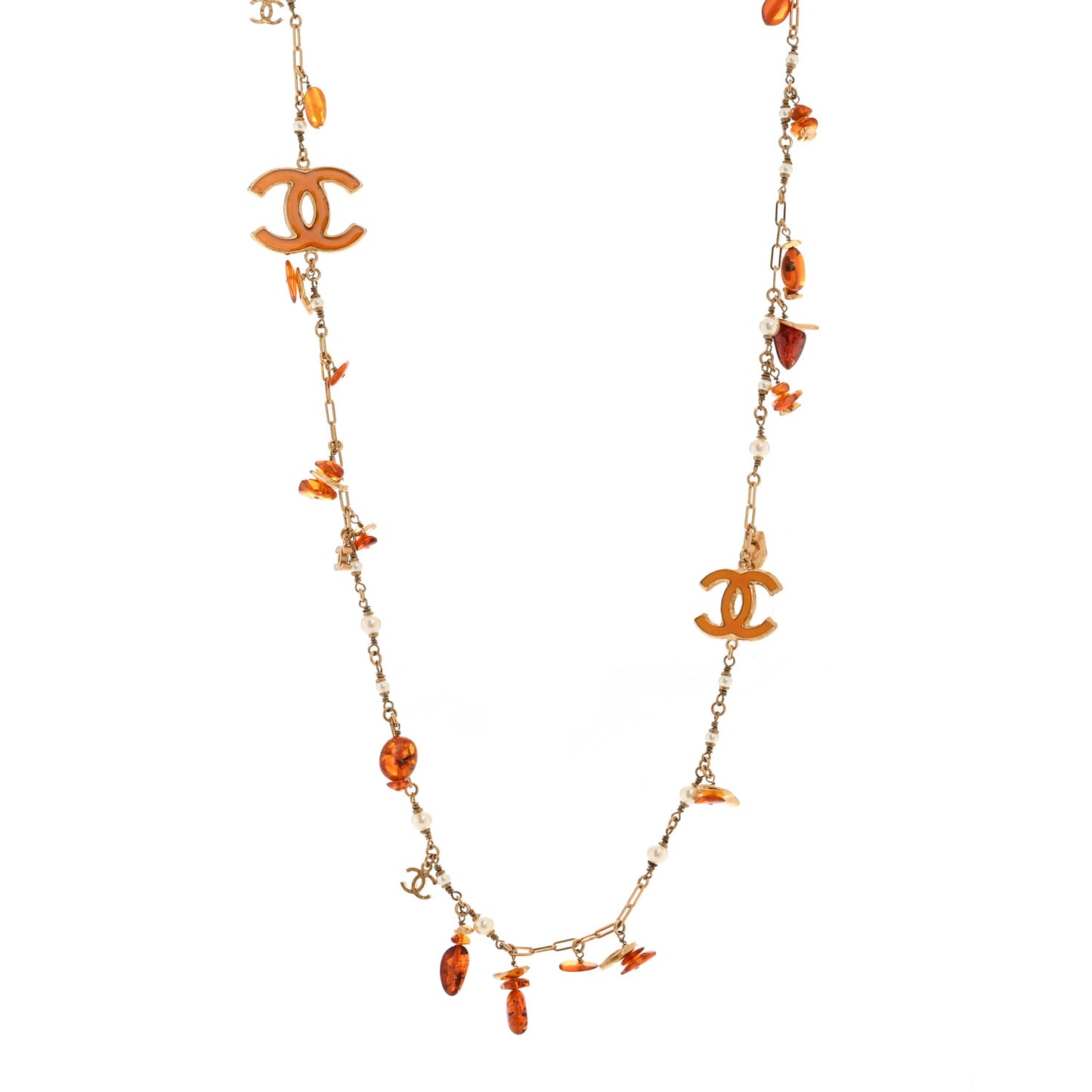 Pearl Amber CC Long Necklace Gold