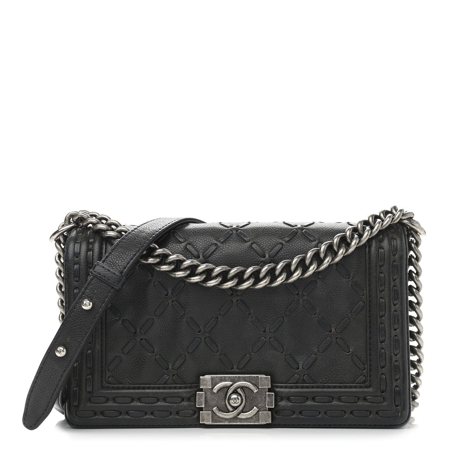 Caviar Stitched Medium Boy Flap Blue