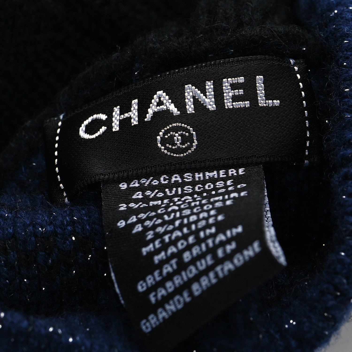 Chanel Cashmere Blend CC Beret Black Navy 5 of 8