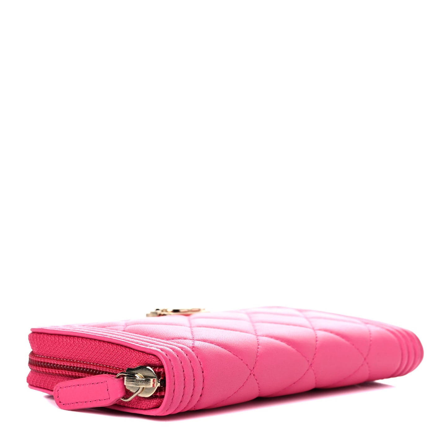 Lambskin Quilted Small Boy Zip Around Wallet Pink