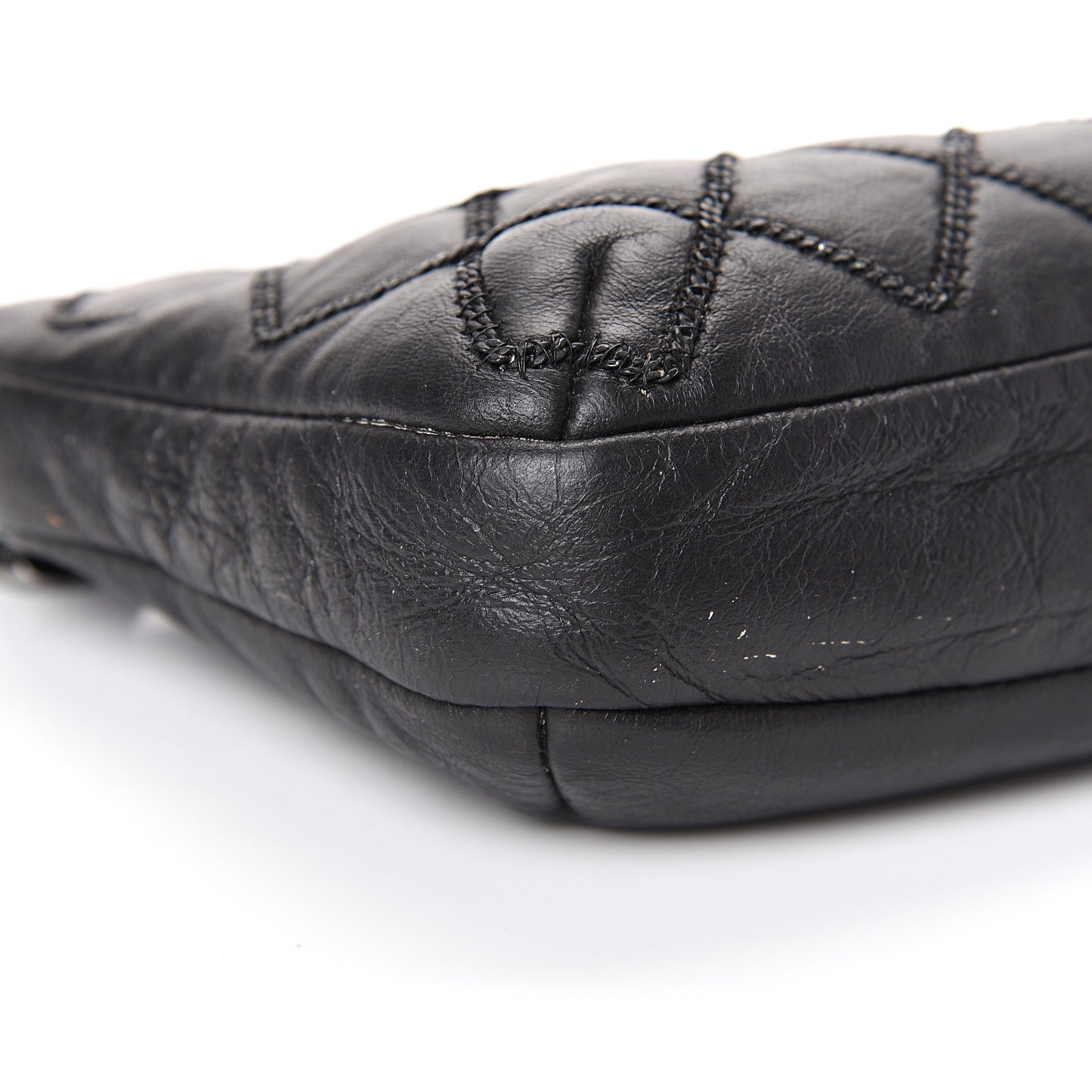 Lambskin Double Stitched Shoulder Bag Black